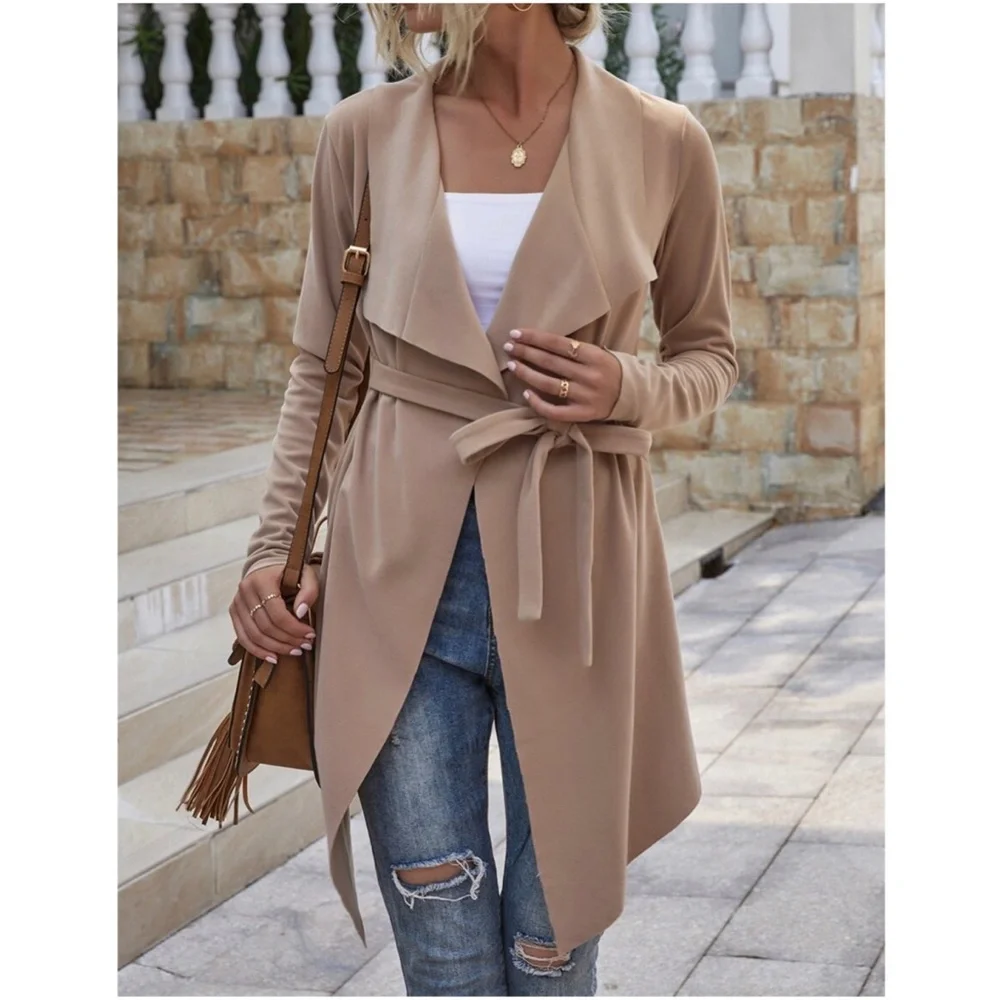 Cozy Camel Tan Vegan Suede Waterfall Jacket Coat - Picture 3 of 3